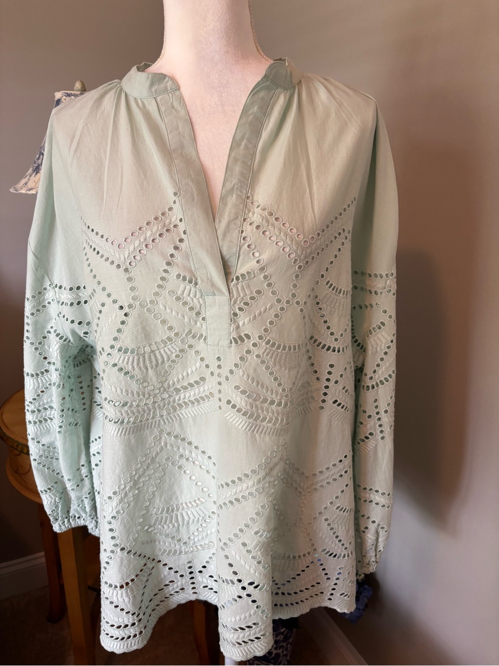Sundance Light Sage Eyelet Tunic Blouse